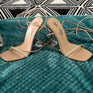 Nude wrap around heels